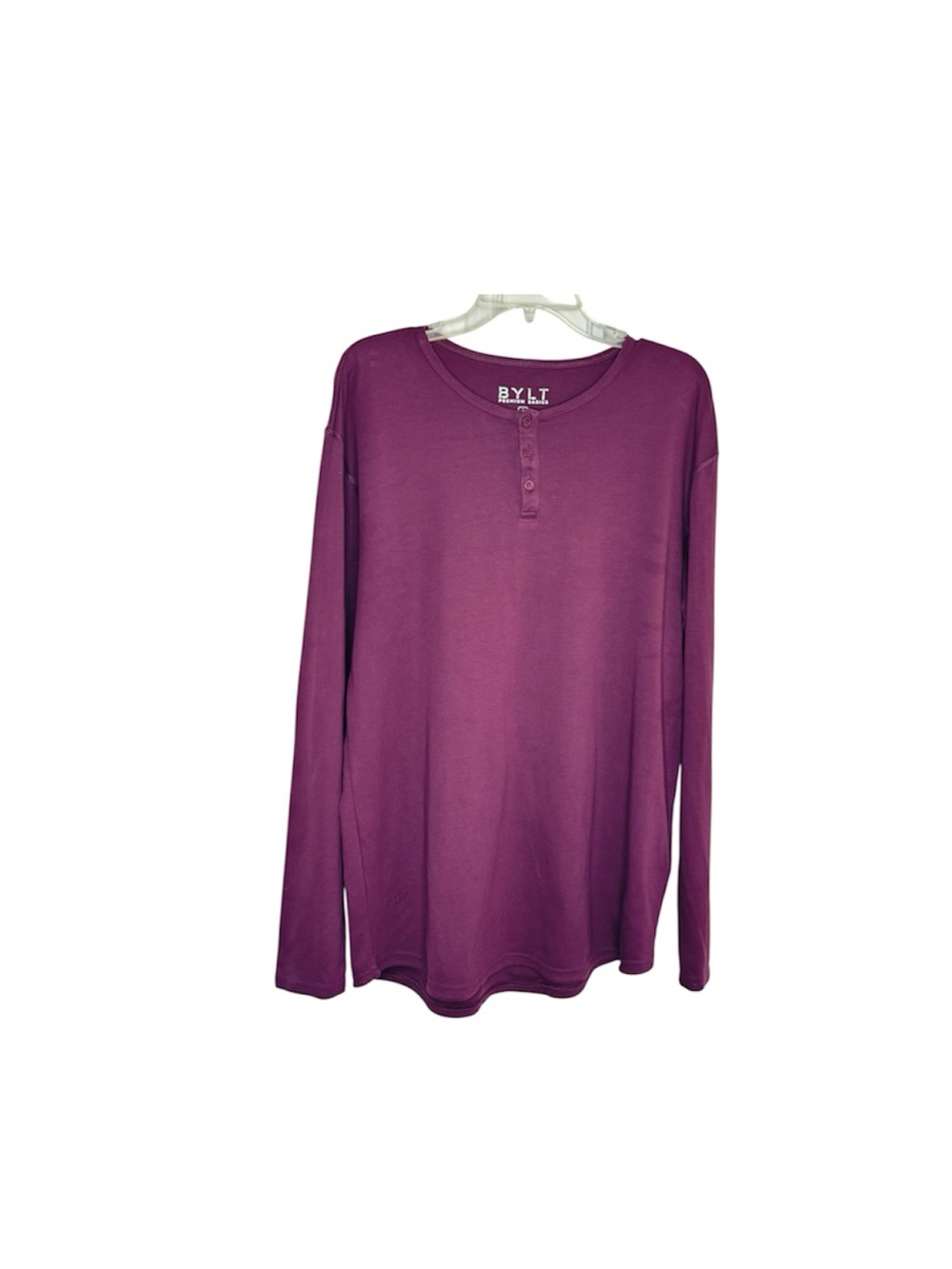 BYLT Premium Basics Drop Cut Henley Shirt Long Sleeve Athleisure Red Size L